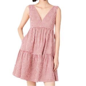 KATE SPADE NEW YORK | Red & White Gingham Plaid V-Neck Mini Dress Women’s Size 2